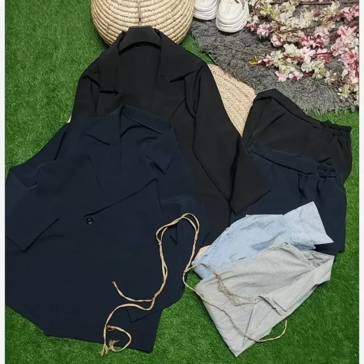 سه تیکه زنانه مدل نوشین جنس سوپرکجراه اعلا رنگ مشکی و سرمه ای سایز 38 تا 46