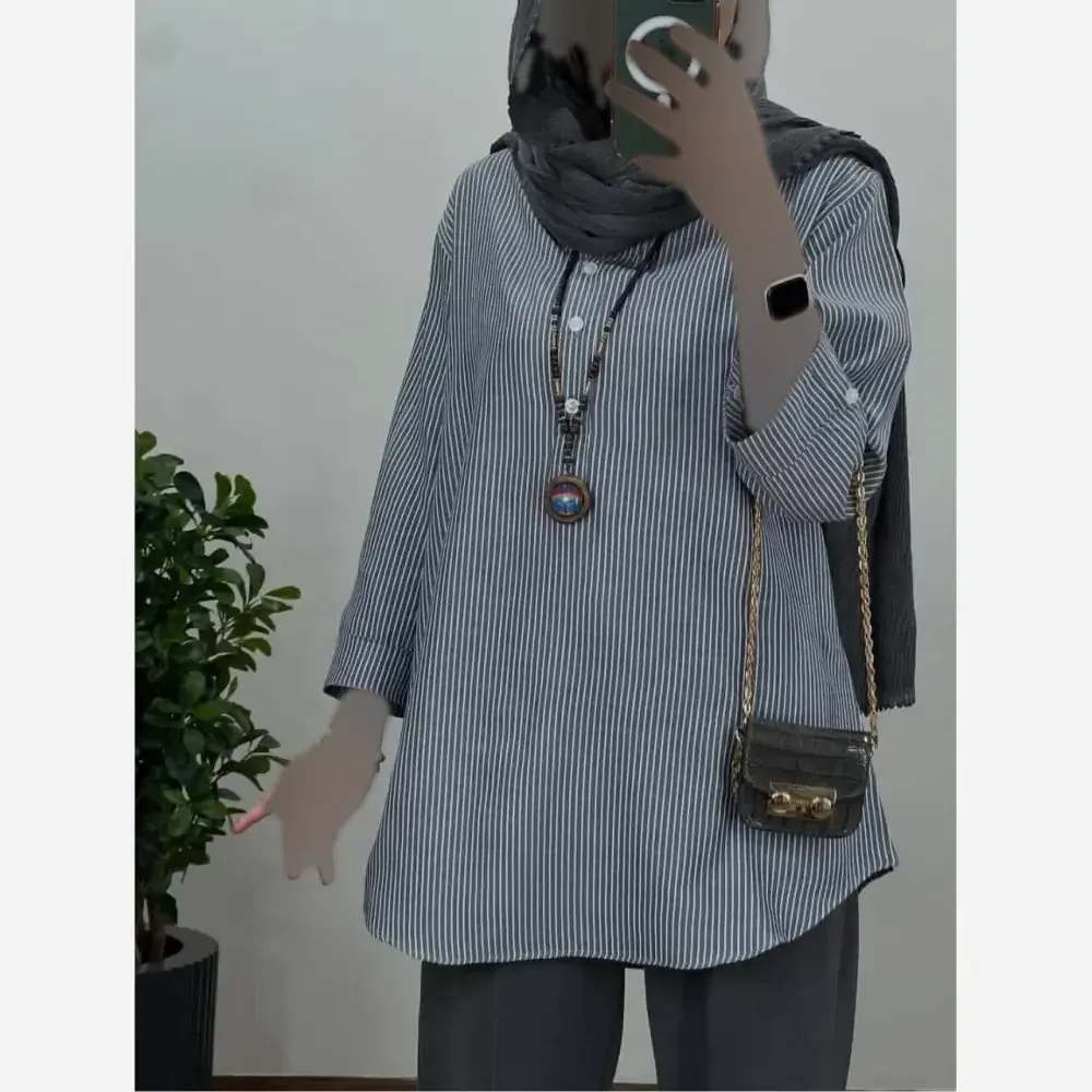 شومیز مانتویی تابستانه بنگال پنبه راه راه فری سایز