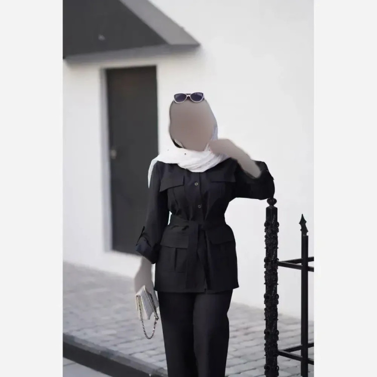 ست مانتو شلوار پرشین مکانیک هما رنگ مشکی و طوسی سایز فری