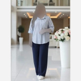 مانتو تک جیب لنین راه راه خنک و سبک سایز فری 38 تا 48