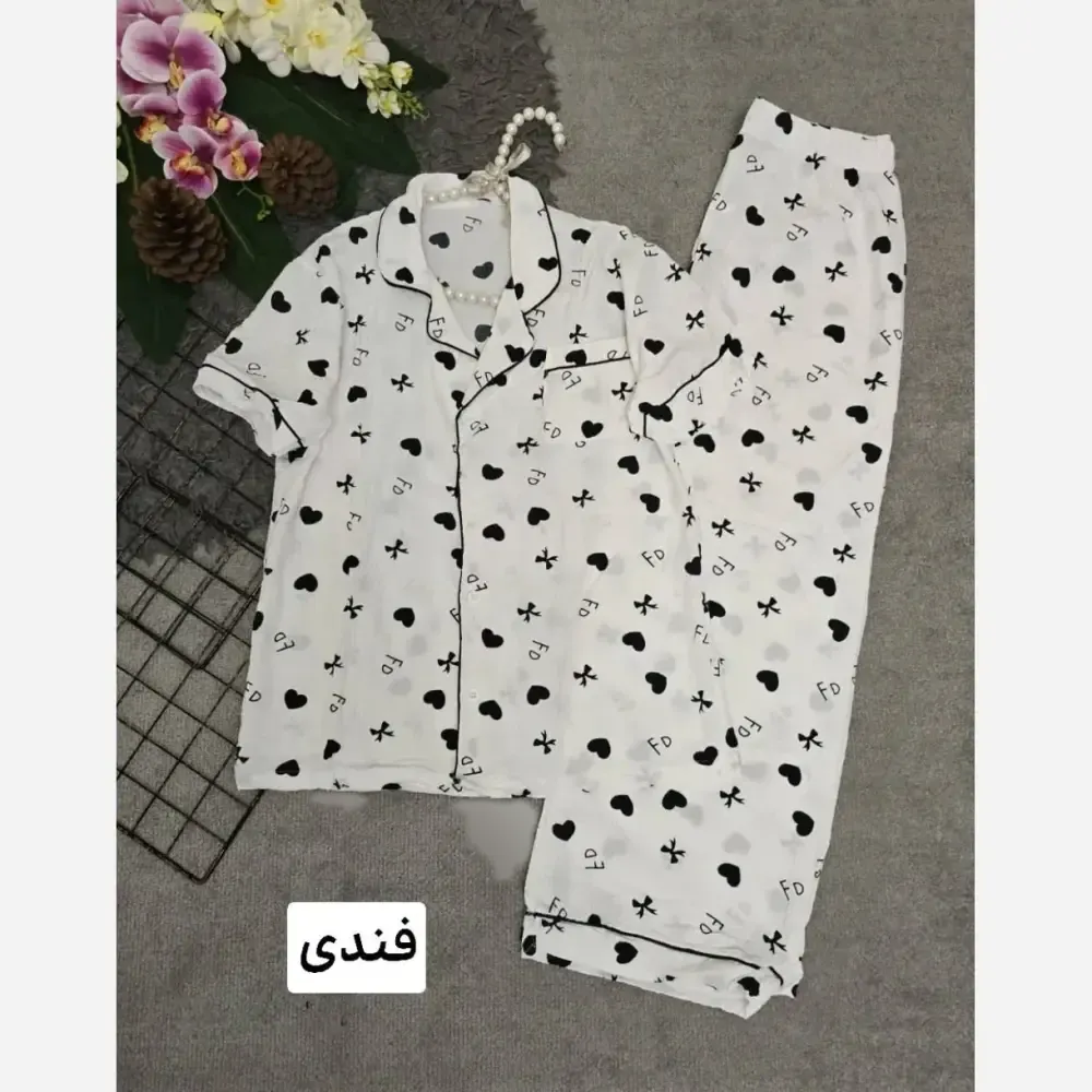 ست لباس راحتی زنانه نخی وارداتی طرح دار هانا فری سایز