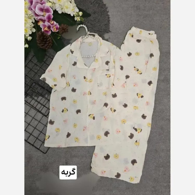ست لباس راحتی زنانه نخی وارداتی طرح دار هانا فری سایز