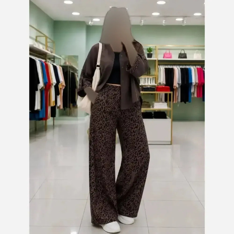 ست شومیز لینن و شلوار کتان سیلک پلنگی سایز 38 تا 46