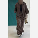 ست شومیز لینن و شلوار کتان سیلک پلنگی سایز 38 تا 46