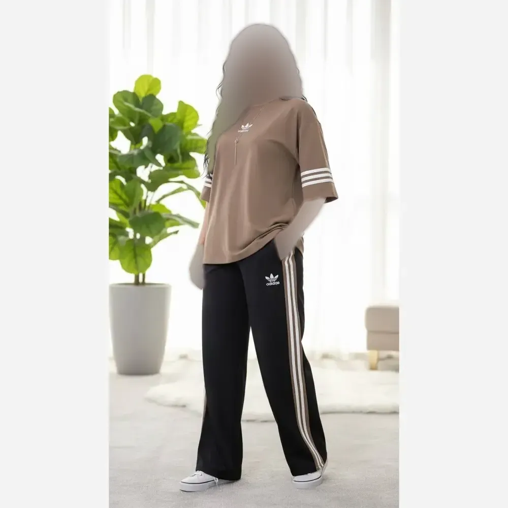 ست دو تیکه تیشرت و شلوار بگ آدیداس گلکسی نخ پنبه فری سایز تا 48