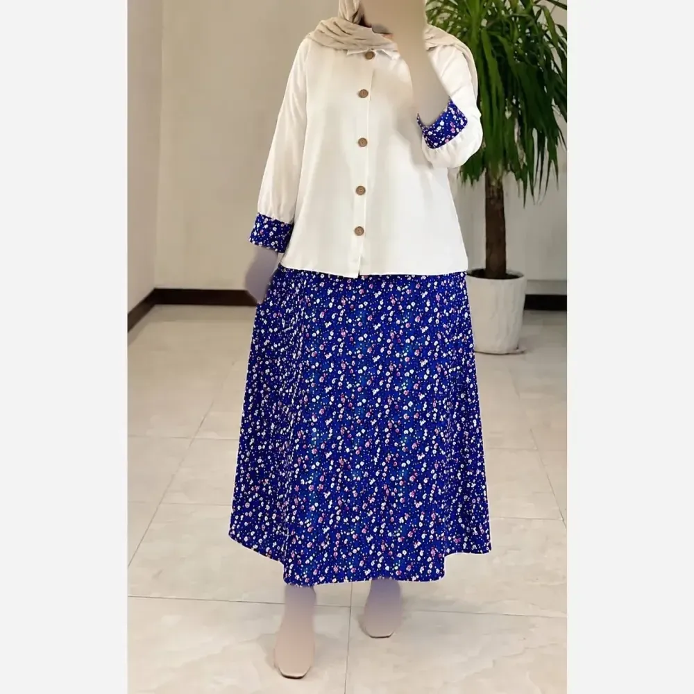 ست شومیز دامن گل گلی فری سایز زنانه جنس سوفیا زنبوری و کراش چاپی