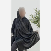شال مجلسی مشکی کوپرا لب نگین و دانتل ابعاد 180 در 73