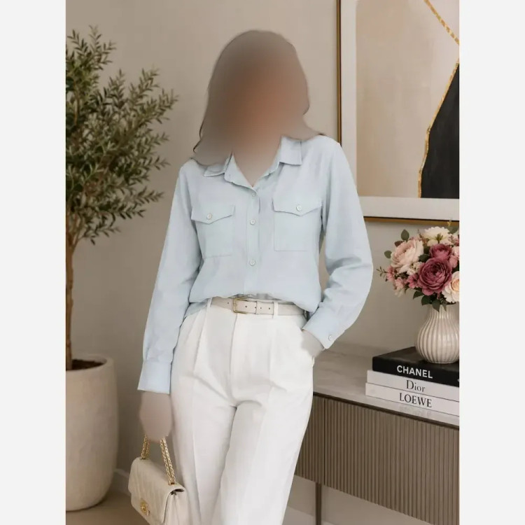 شومیز زنانه بغل دکمه آستین ساده جنس صوفیا شانتون درجه یک فری سایز