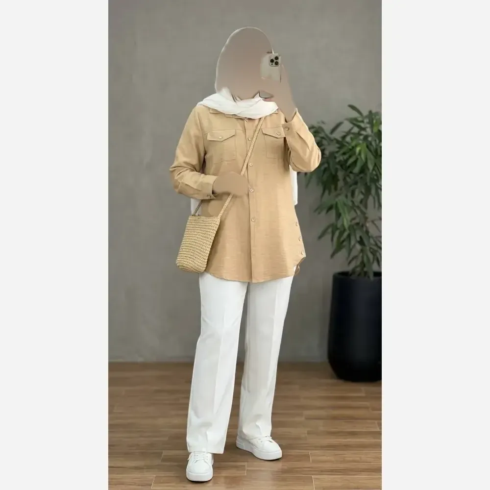 شومیز زنانه بغل دکمه آستین ساده جنس صوفیا شانتون درجه یک فری سایز