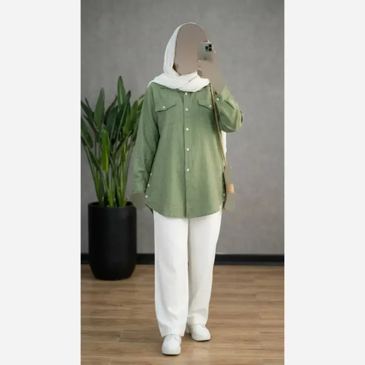 شومیز زنانه بغل دکمه آستین ساده جنس صوفیا شانتون درجه یک فری سایز