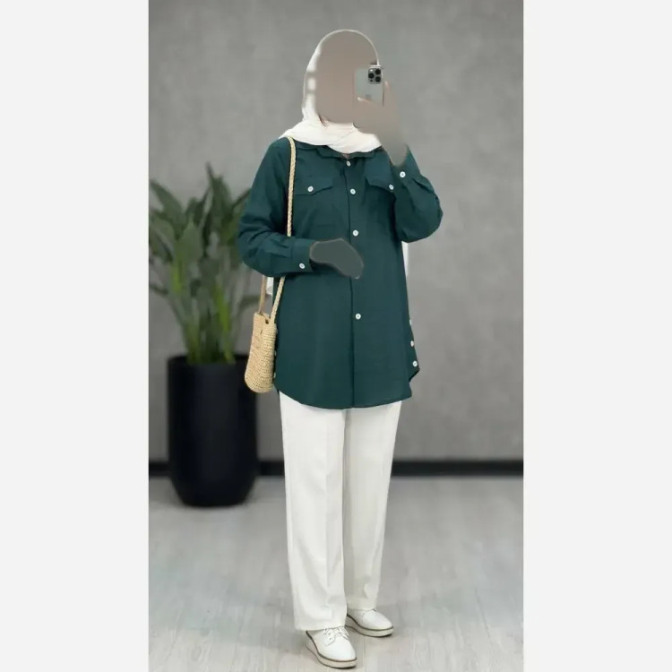 شومیز زنانه بغل دکمه آستین ساده جنس صوفیا شانتون درجه یک فری سایز