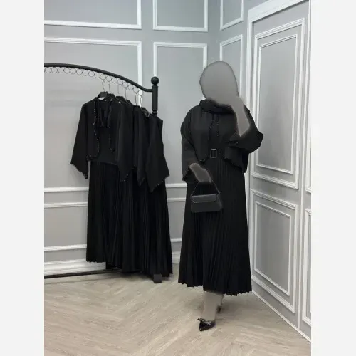 ست سه تیکه سارافون و کت نیلماه رنگ مشکی فری سایز