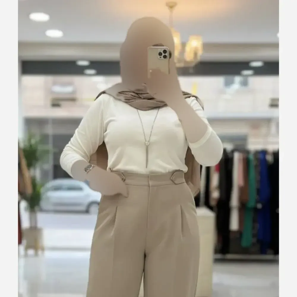 شلوار بگ زنانه کمر پاگن دار جنس مازراتی اعلا قد 103