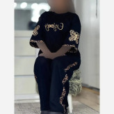 ست تیشرت و شلوار زنانه جنس پنبه گلکسی رنگ مشکی سایز فری 38 تا 46