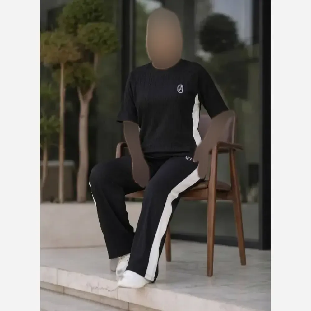 ست بلوز و شلوار زنانه گیاهی کش وارداتی رنگ مشکی فری سایز