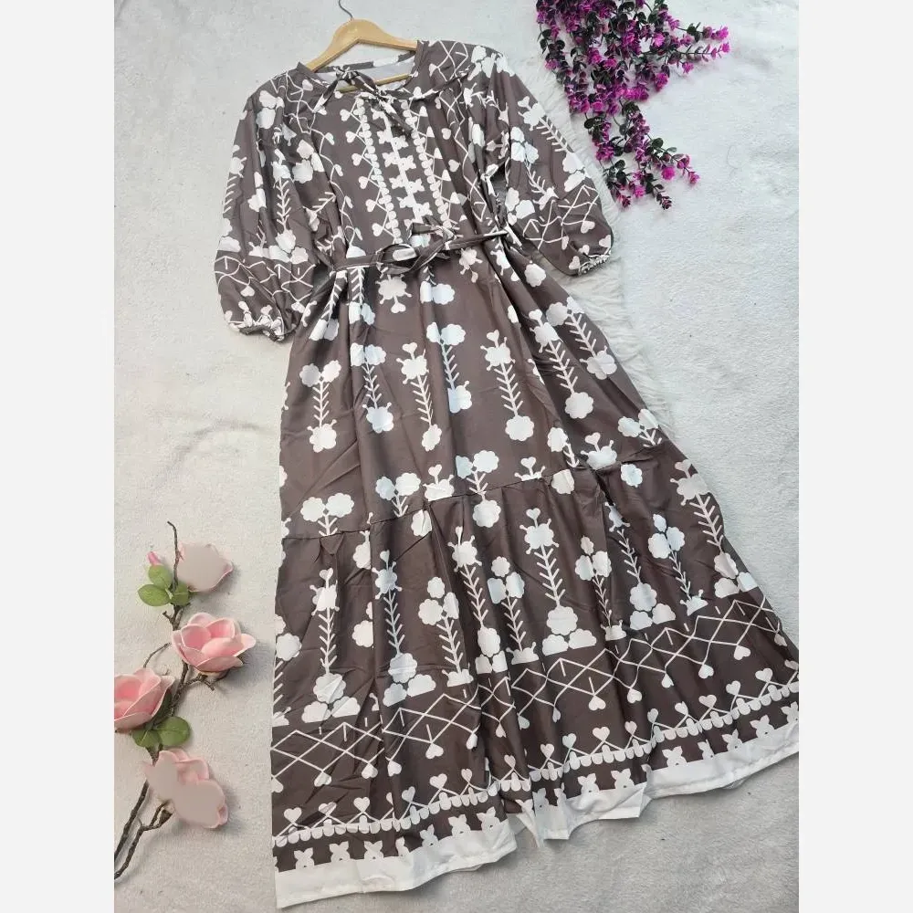 ساحلی زنانه جنس کرپ فلور آستین بلند فری سایز 36 تا 46 رنگ شکلاتی و سبز