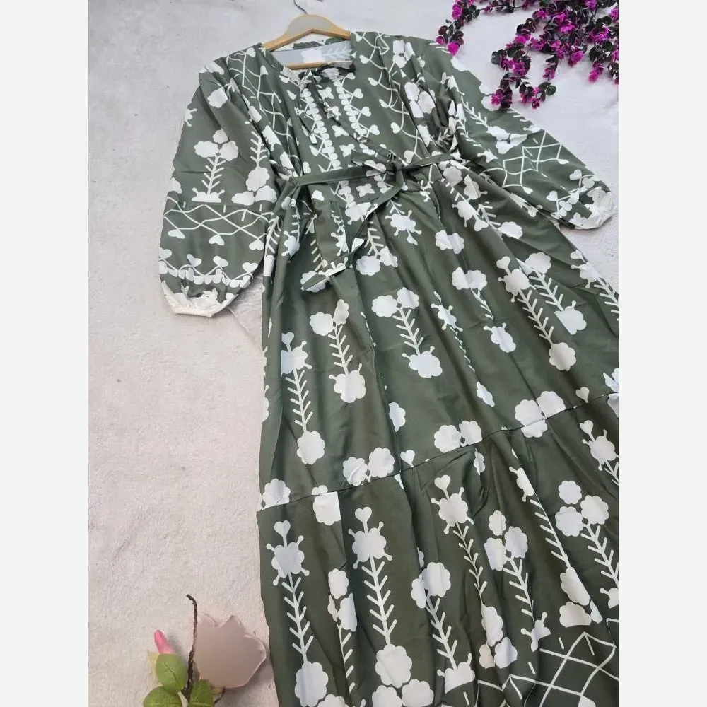 ساحلی زنانه جنس کرپ فلور آستین بلند فری سایز 36 تا 46 رنگ شکلاتی و سبز