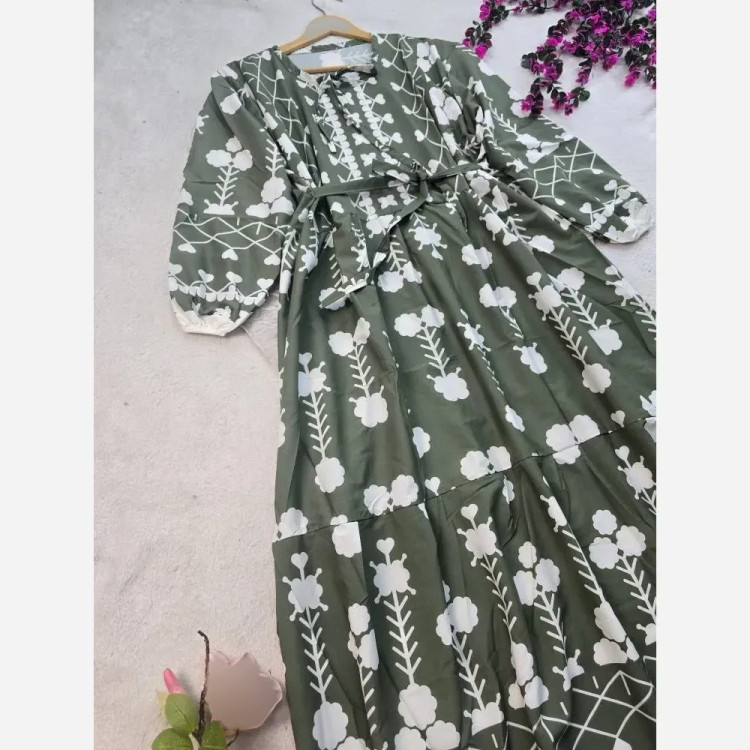 ساحلی زنانه جنس کرپ فلور آستین بلند فری سایز 36 تا 46 رنگ شکلاتی و سبز
