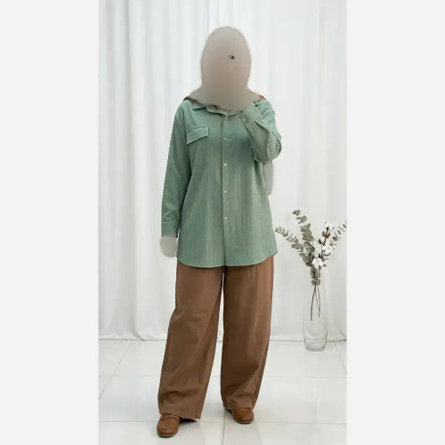 شومیز مانتویی زنانه جنس ایوا زنجیری درجه یک فری سایز رنگ سدری