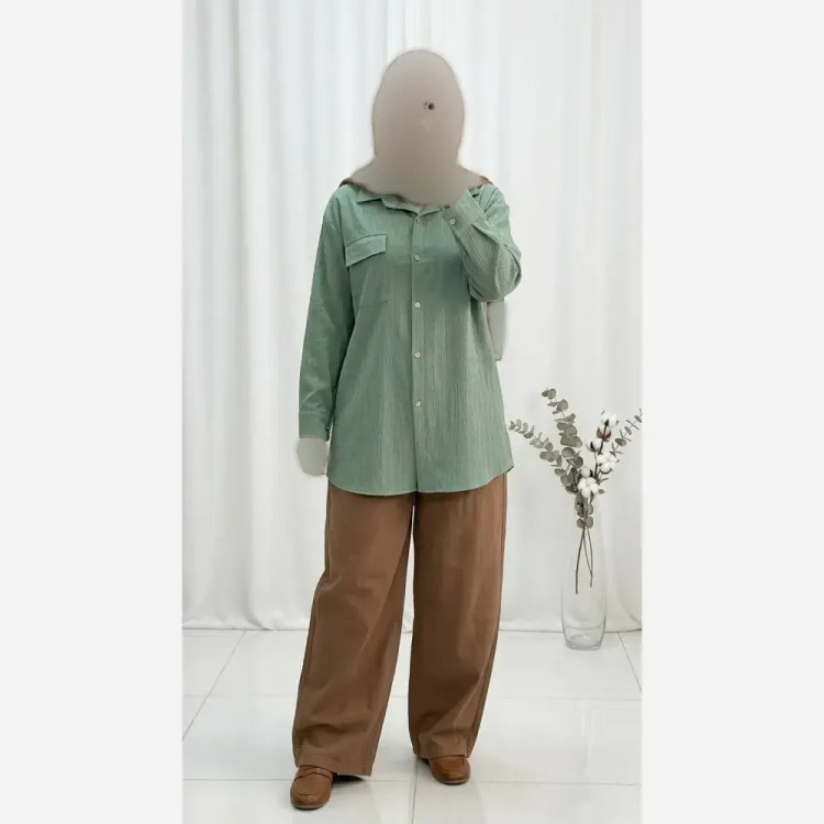شومیز مانتویی زنانه جنس ایوا زنجیری درجه یک فری سایز رنگ سدری