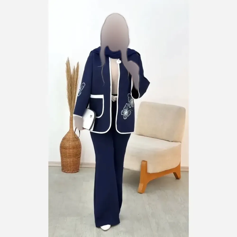 ست مانتو شلوار مازراتی ستاره رنگ مشکی شکلاتی سرمه ای خاکی