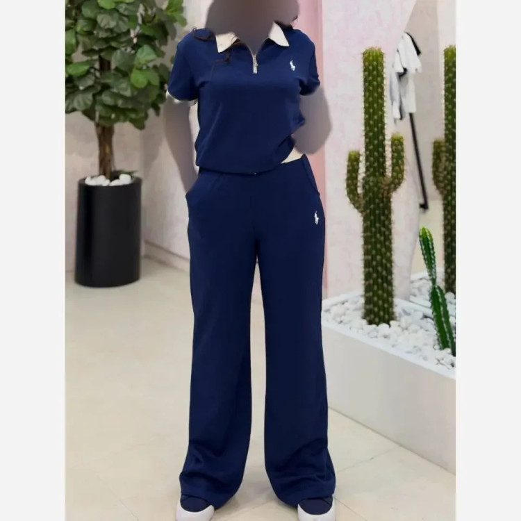 ست تیشرت و شلوار پنبه لاکراه زنانه سایز بزرگ مشکی و سرمه ای