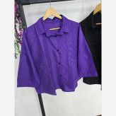 شومیز لنین کتان نیلی جیب طرح صلیبی فری سایز 38 تا 50