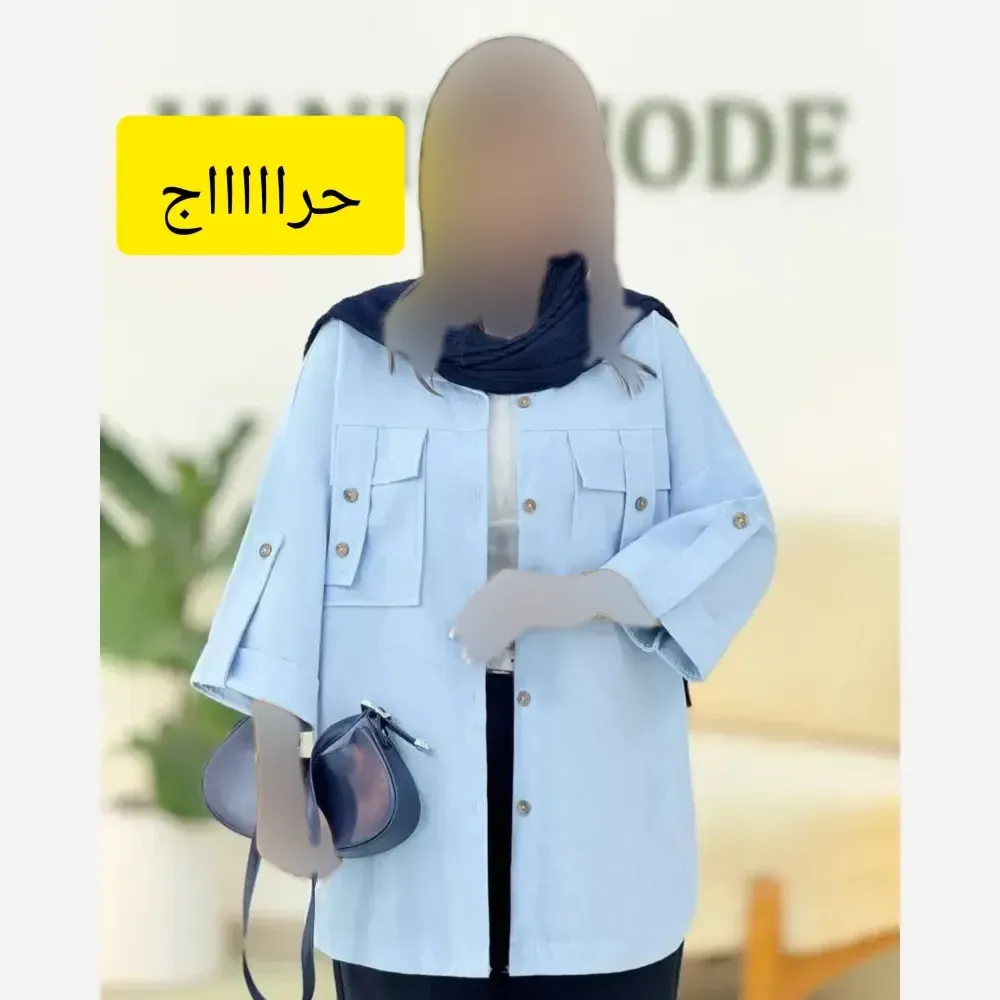 شومیز لنین کتان نیلی جیب طرح صلیبی فری سایز 38 تا 50
