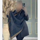 شال حاشیه پلنگی پلیسه ریز مشکی سایز 60 در 180 سانت