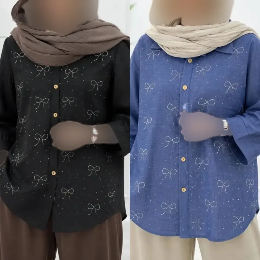 شومیز مانتویی نگین پاپیون جنس شانتون
