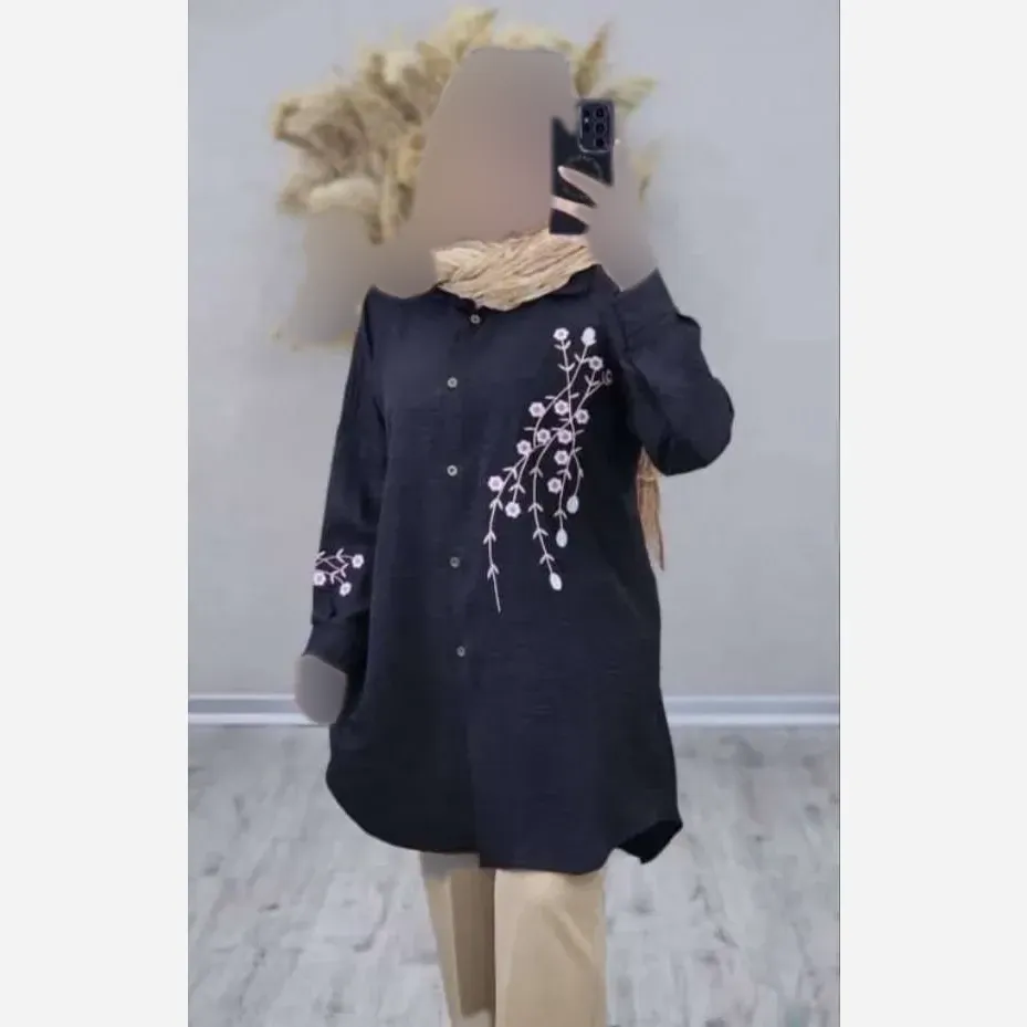 شومیز مانتویی آرتینا جنس شانتون گلدوزی شده