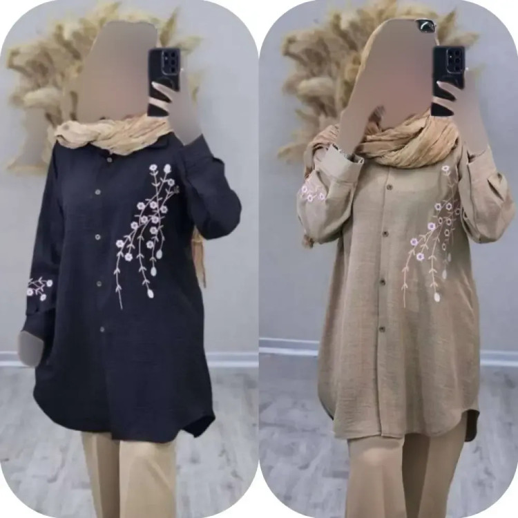 شومیز مانتویی آرتینا جنس شانتون گلدوزی شده