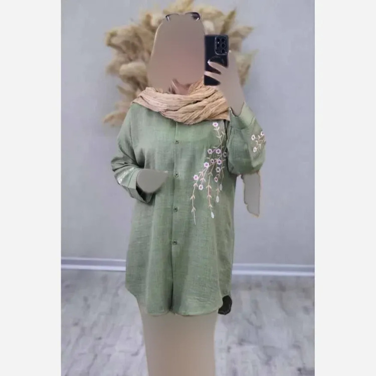 شومیز مانتویی آرتینا جنس شانتون گلدوزی شده