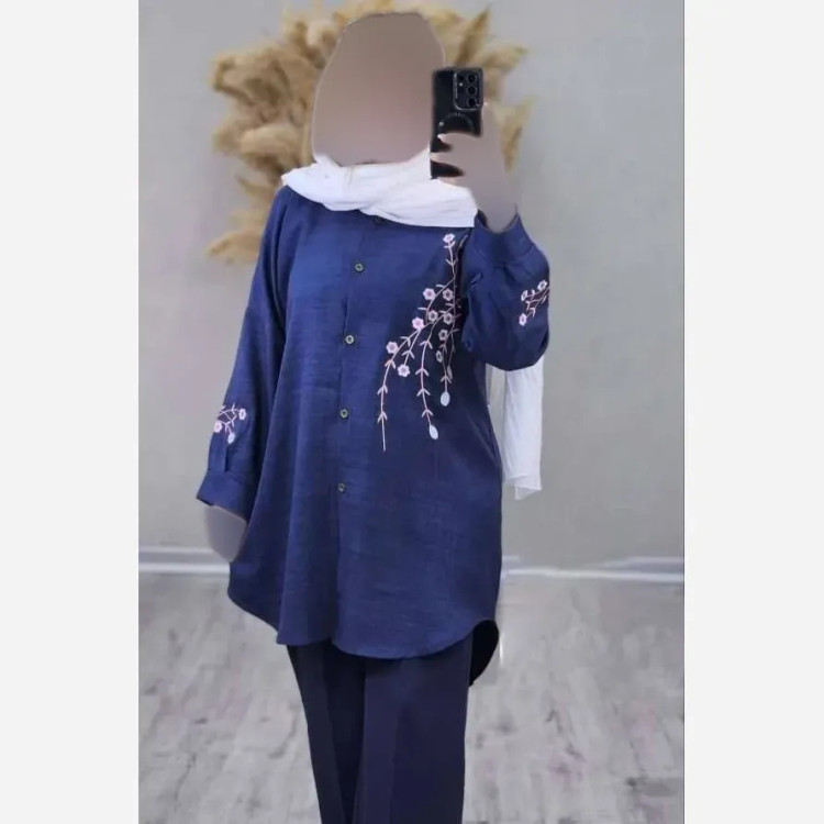 شومیز مانتویی آرتینا جنس شانتون گلدوزی شده