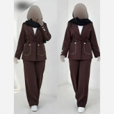 کت و شلوار زنانه مدل دکمه قلبی جنس مازراتی نخ توئیست درجه یک