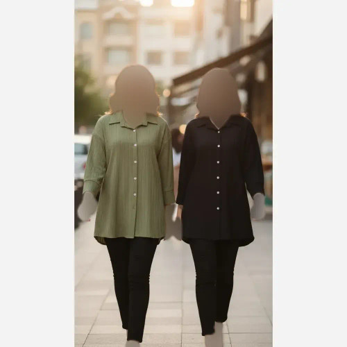 شومیز مانتویی سفید جنس آیوا پلاس درجه یک فری سایز