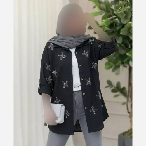 شومیز نگین پاپیونی شانتون درجه یک فری سایز