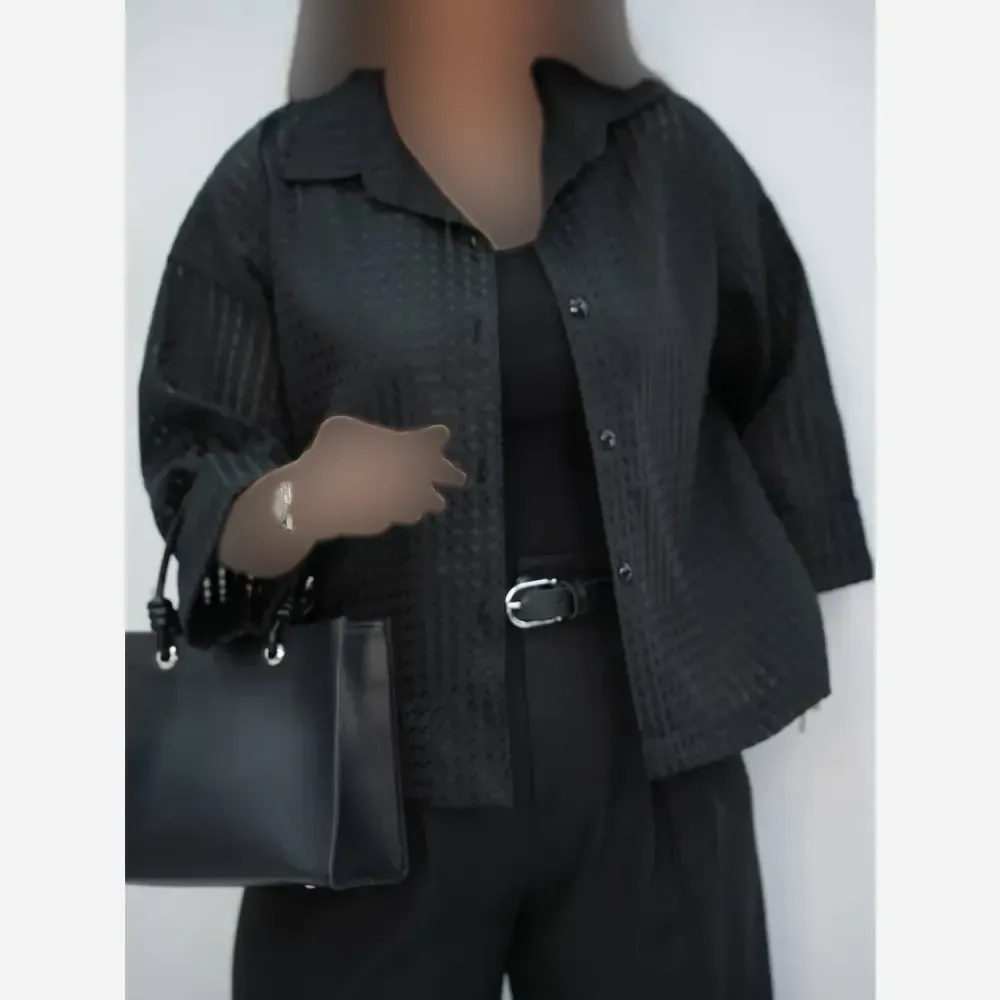 شومیز باکسی حصیری مشکی فری سایز 38 تا 46 خنک