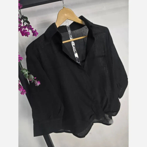 شومیز شیشه ای ساده جنس کریشه درختی رنگ مشکی فری سایز تابستانه