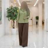 شومیز باکسی نیمه کیمونو آستین سه ربع جیبدار شانتون فری سایز