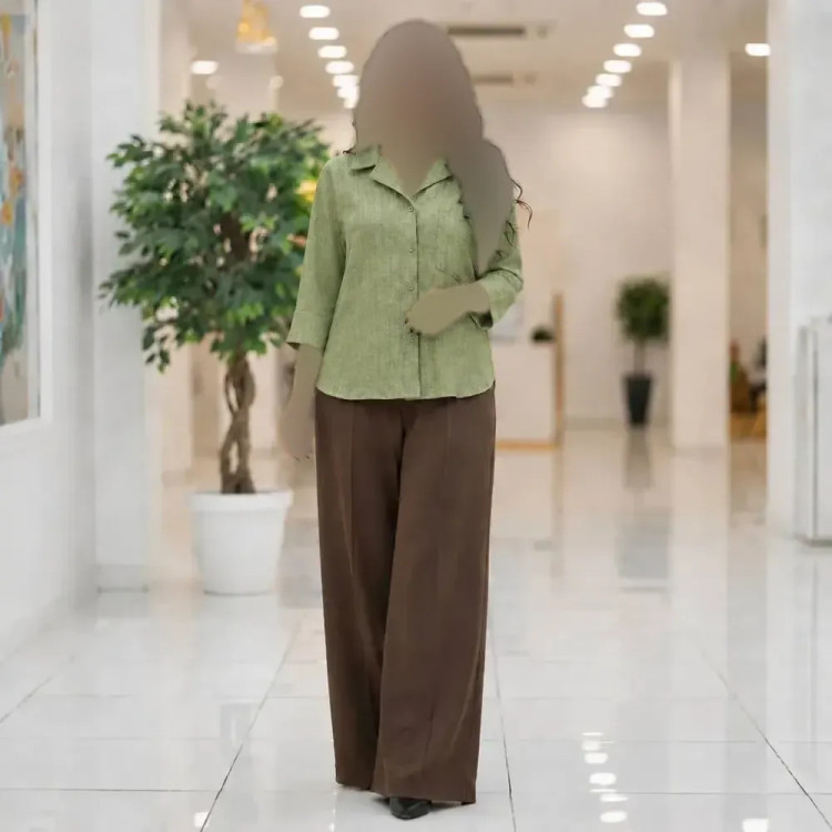 شومیز باکسی نیمه کیمونو آستین سه ربع جیبدار شانتون فری سایز