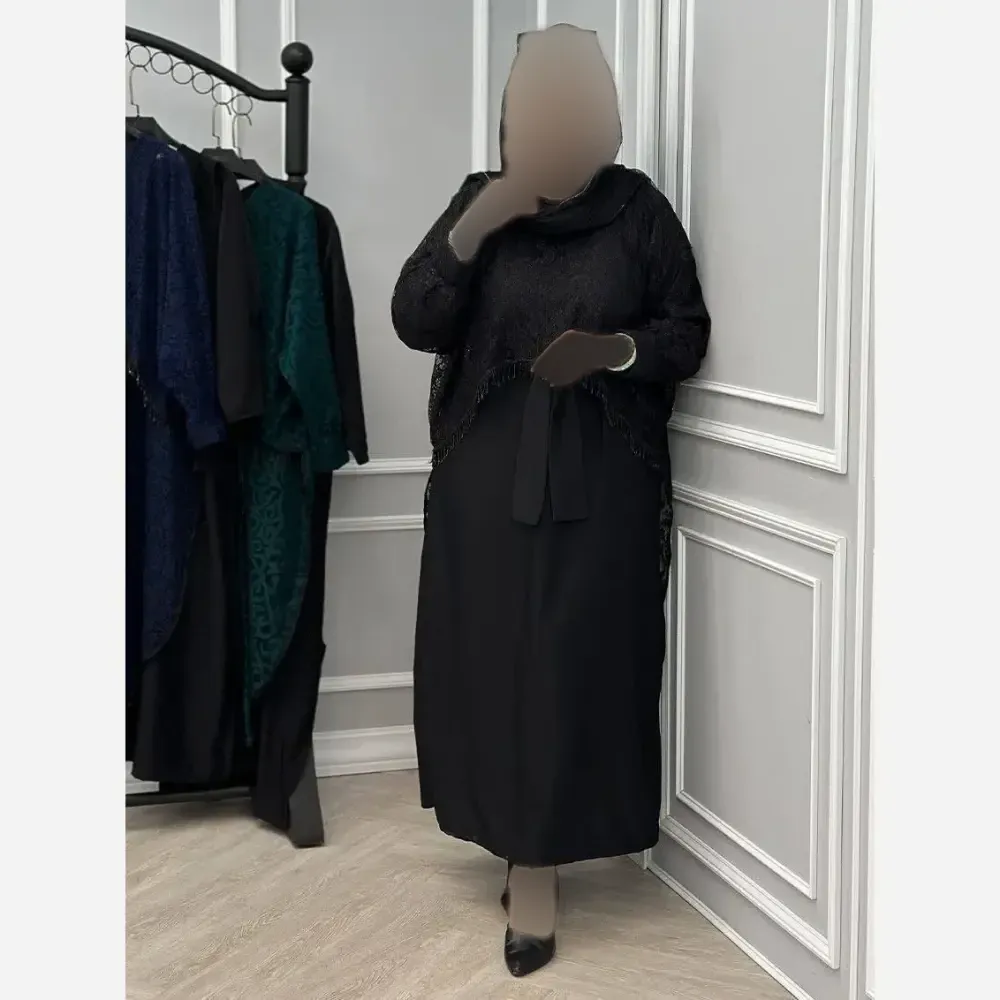 دوتیکه مجلسی رویال سارافن بوگاتی و رویه دانتل رنگ مشکی سایز فری 38 تا 48