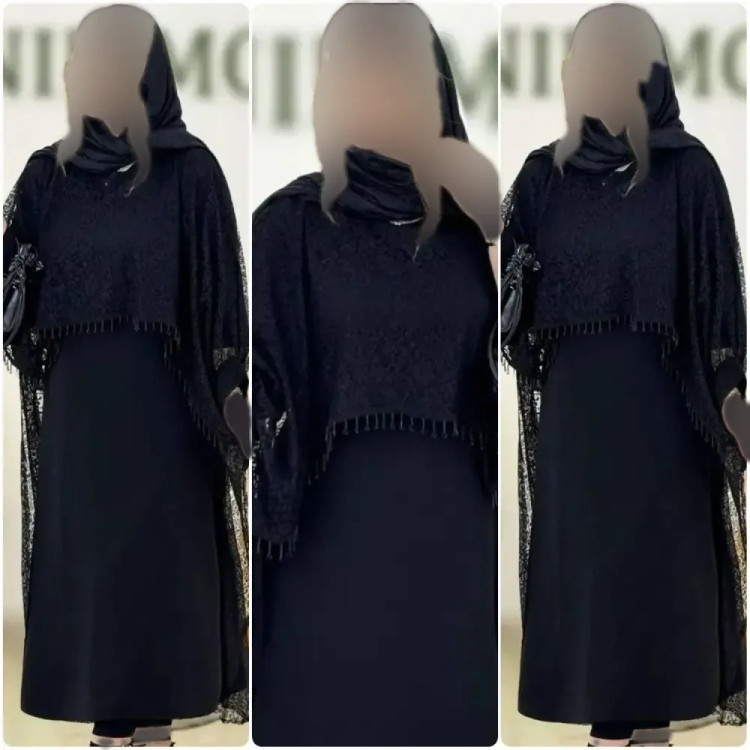 دوتیکه مجلسی رویال سارافن بوگاتی و رویه دانتل رنگ مشکی سایز فری 38 تا 48
