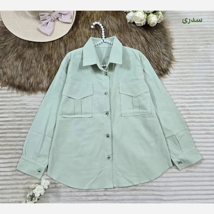مانتو لنین دو جیب شومیز مانتویی فری سایز نچرال