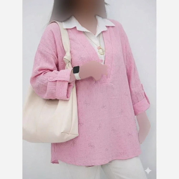 تونیک مانتویی یقه سفید پاپیونی جنس جگوار نگینی فری سایز