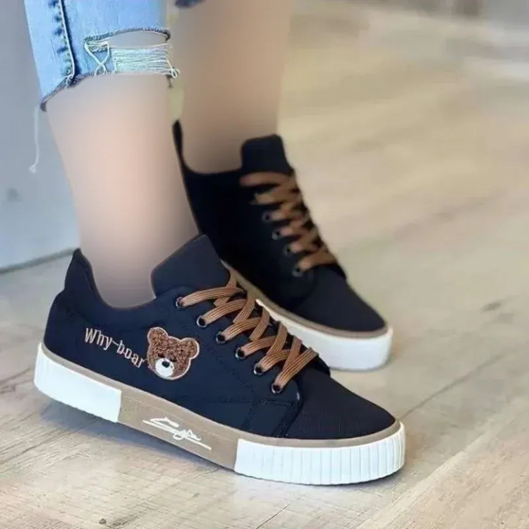 کفش ونس خرسی زنانه جنس کج راه رنگ مشکی و سفید سایز 37 تا 40