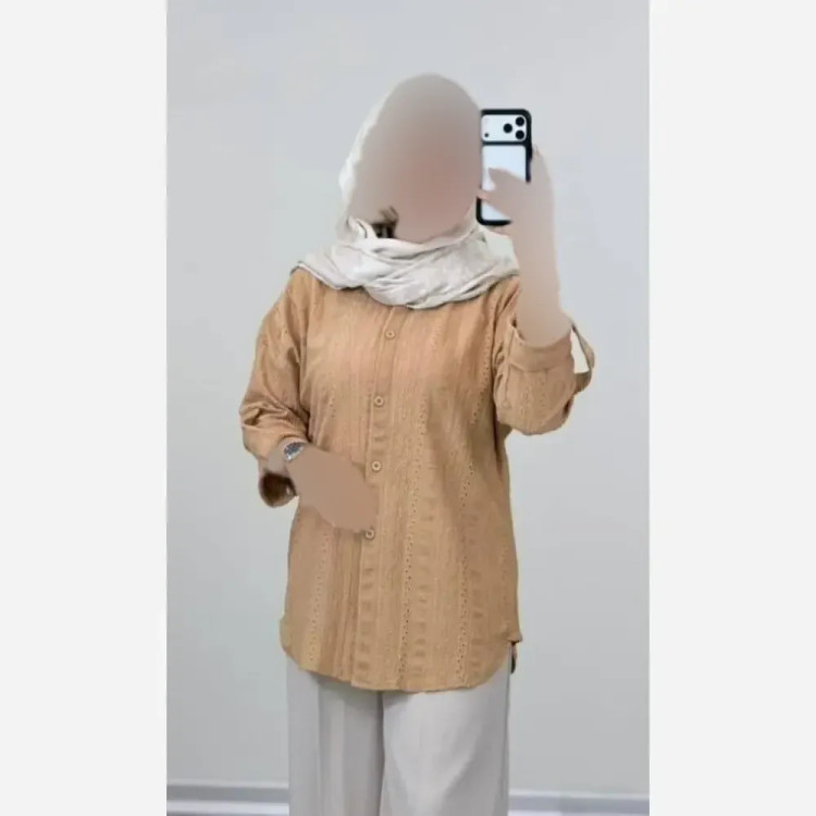 شومیز مانتویی مراکشی آستین پاگون دار فری سایز رنگ کرم نسکافه ای سبز