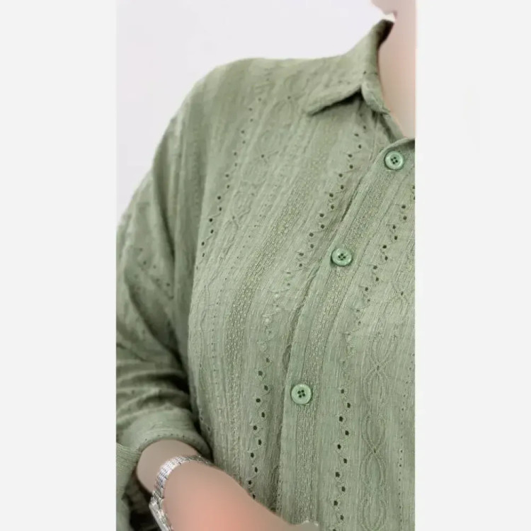 شومیز مانتویی مراکشی آستین پاگون دار فری سایز رنگ کرم نسکافه ای سبز