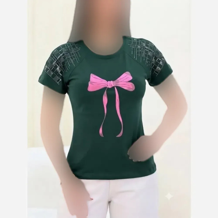 تی شرت باکسی نگینی پاپیون نخ پنبه اعلا فری سایز