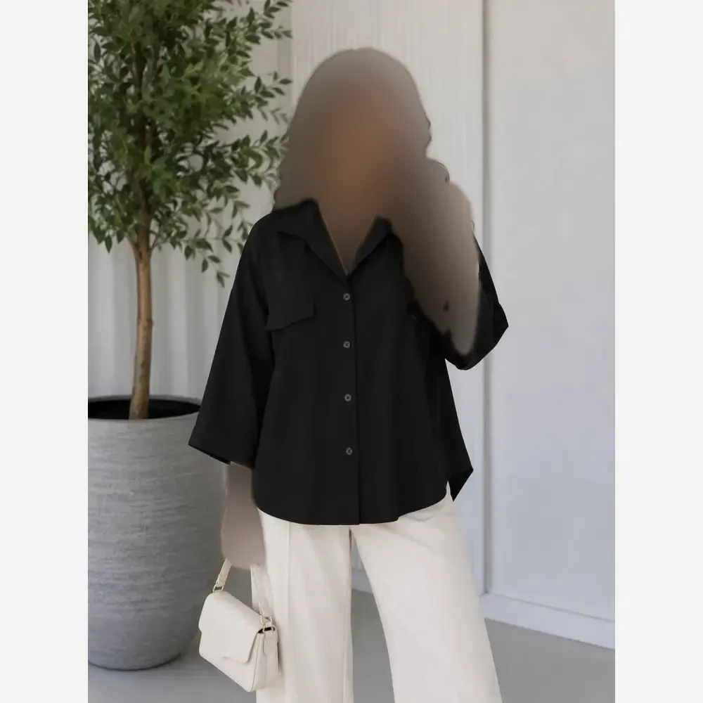 شومیز باکسی لینن درجه یک زنانه رنگ مشکی و سبز پسته ای فری سایز
